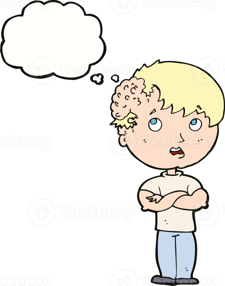 cartoon boy with growth on head with thought bubble png