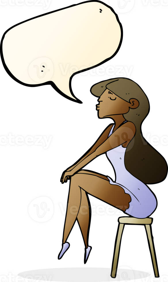 cartoon woman sitting on stool with speech bubble png