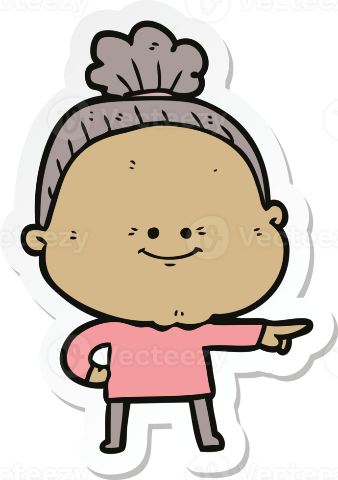 sticker of a cartoon happy old woman png