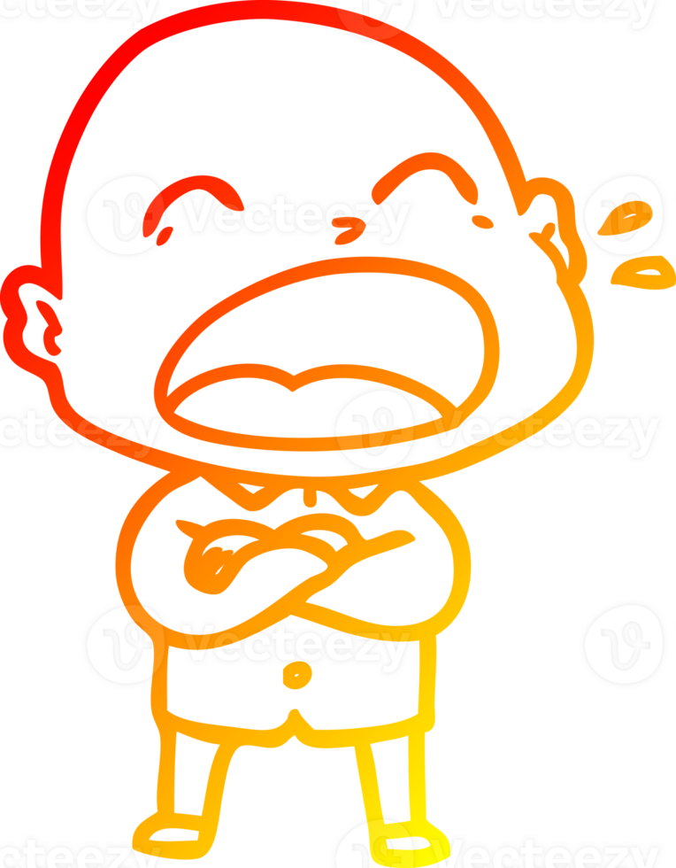 warm gradient line drawing of a cartoon shouting bald man png