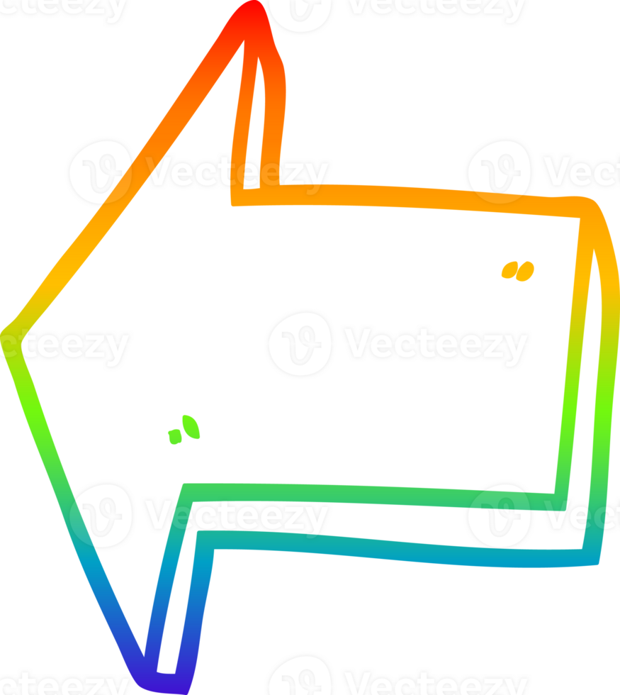 rainbow gradient line drawing of a cartoon pointing arrow png