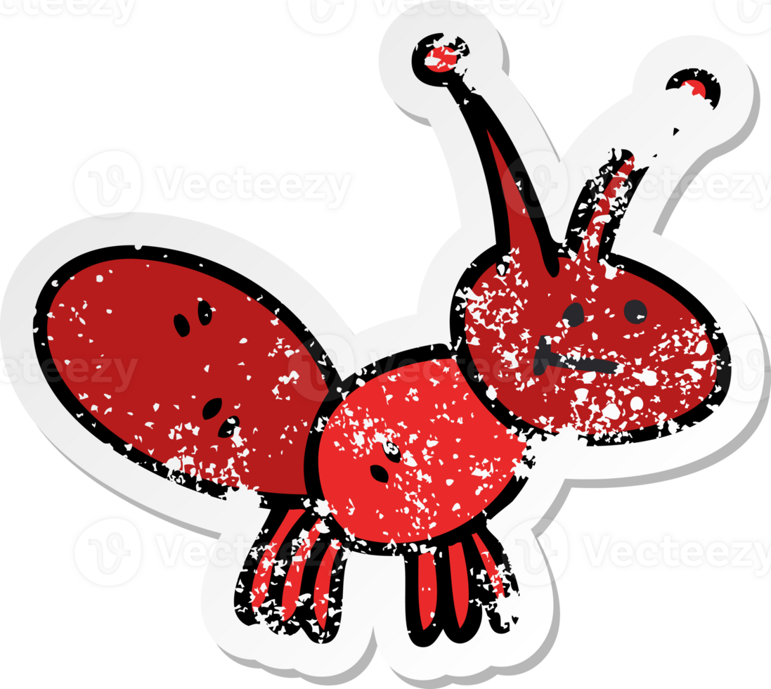distressed sticker of a quirky hand drawn cartoon ant png