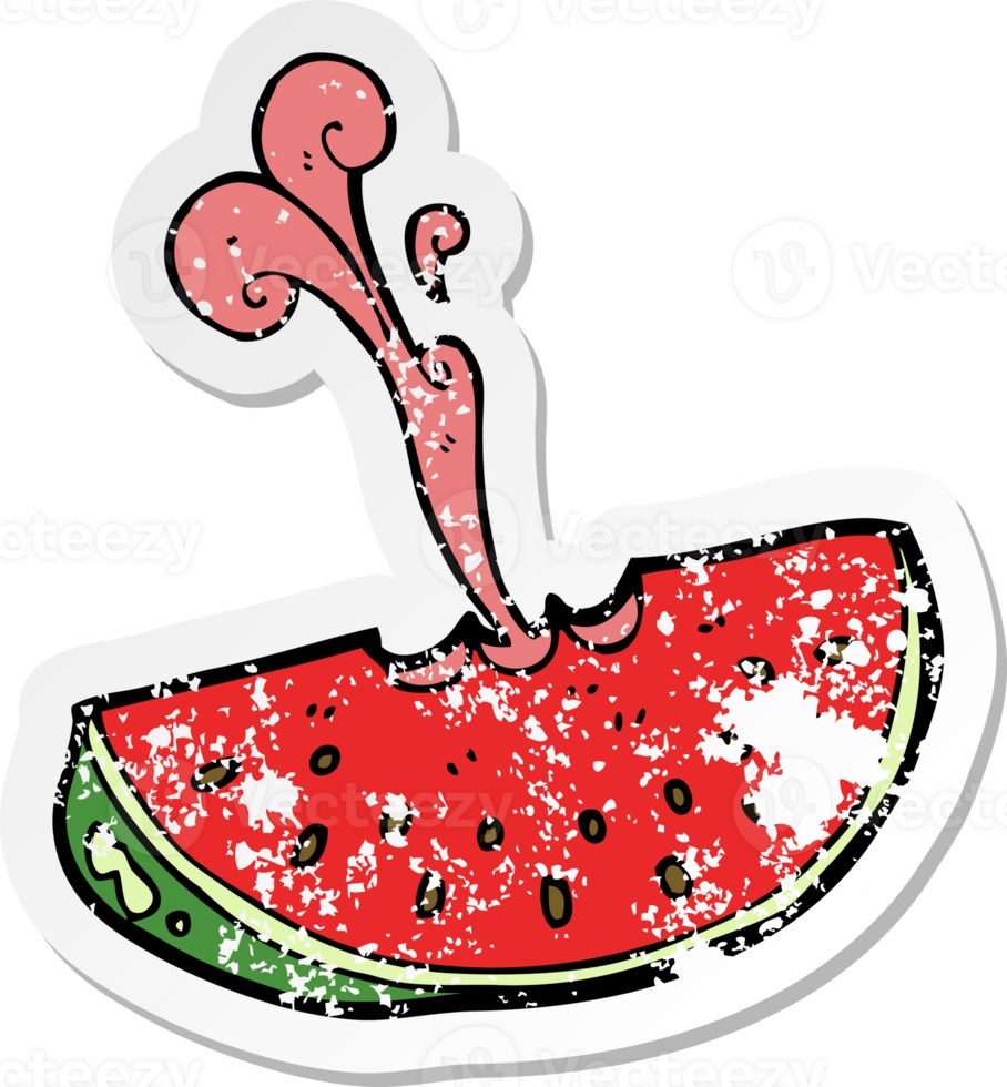 retro distressed sticker of a cartoon squirting watermelon png