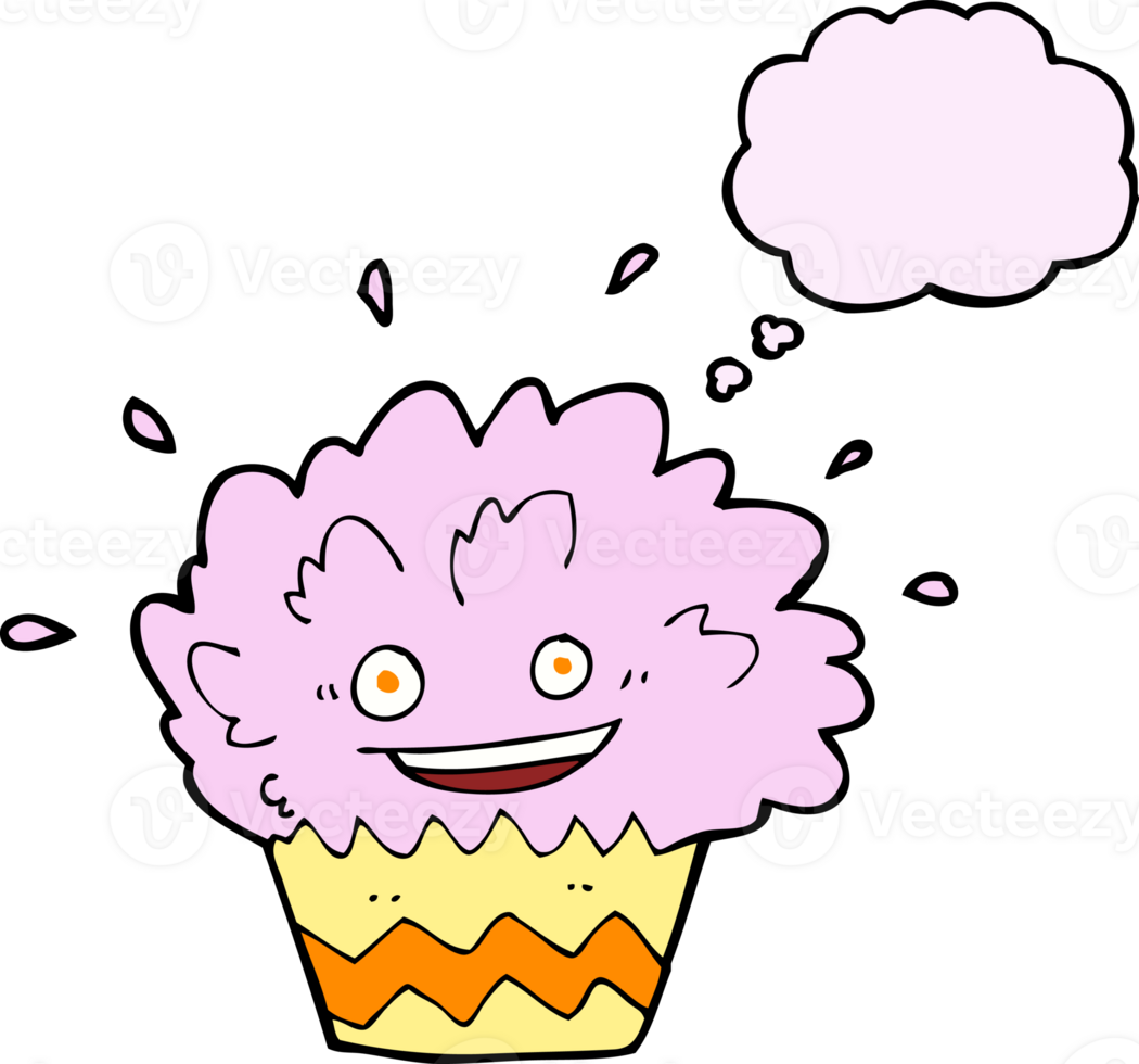cartoon exploding cupcake with thought bubble png