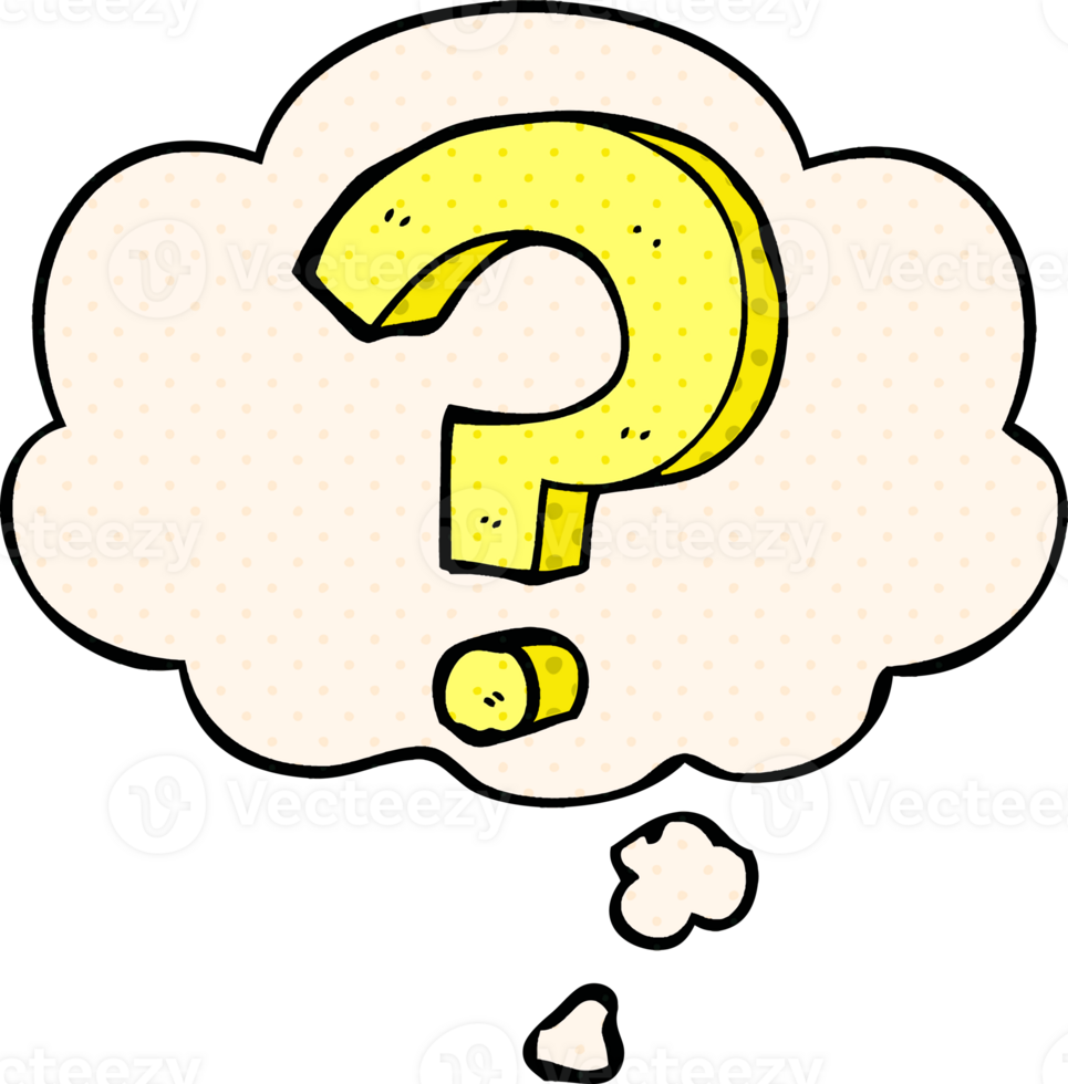 cartoon question mark with thought bubble in comic book style png
