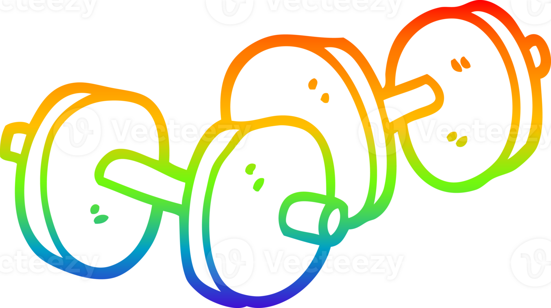 rainbow gradient line drawing of a cartoon pair of dumbbells png