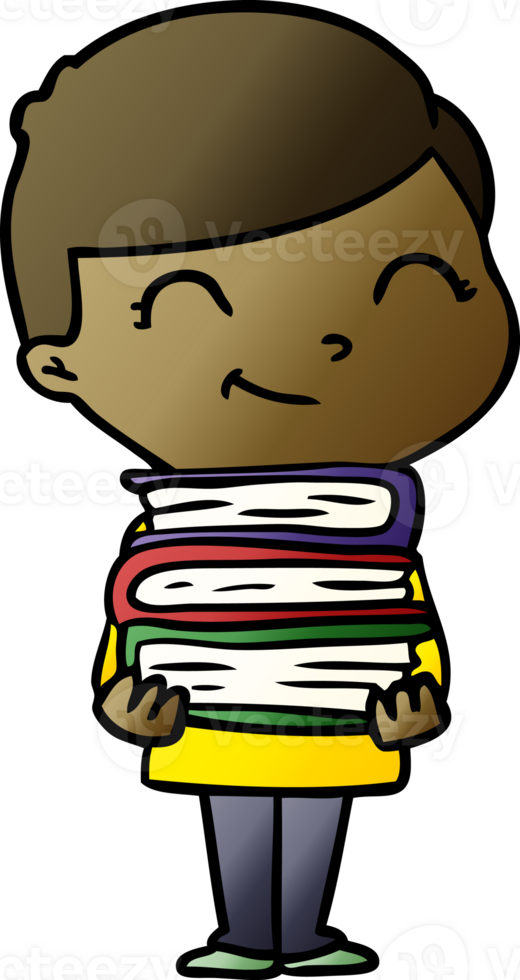 cartoon boy with books smiling png
