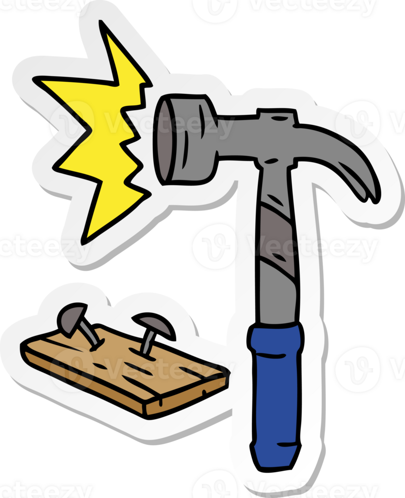 hand drawn sticker cartoon doodle of a hammer and nails png