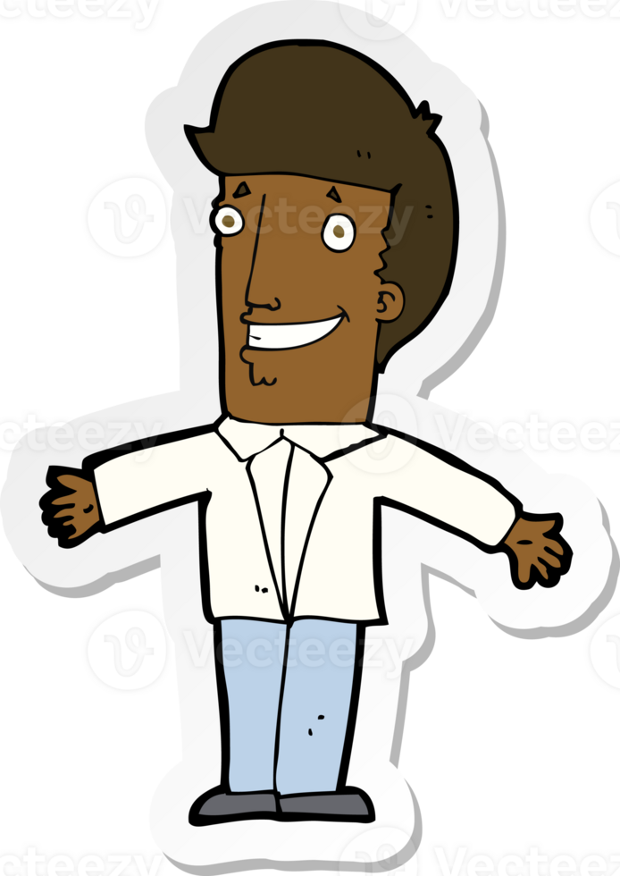 sticker of a cartoon grining man with open arms png
