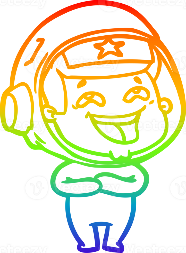 rainbow gradient line drawing of a cartoon laughing astronaut png