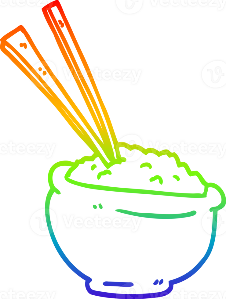 rainbow gradient line drawing of a cartoon tasty bowl of rice png