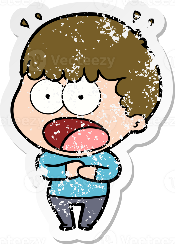 distressed sticker of a cartoon shocked man png