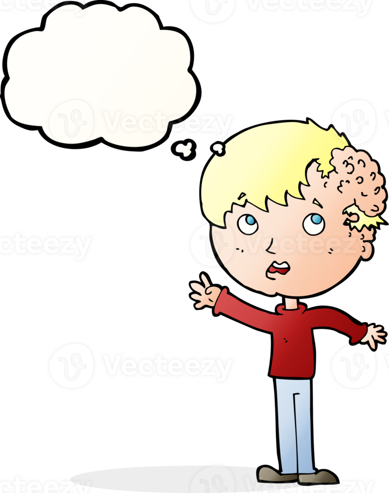 cartoon boy with growth on head with thought bubble png