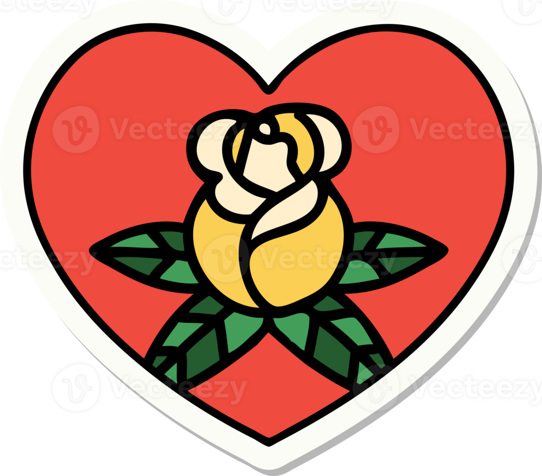 sticker of tattoo in traditional style of a heart and flowers png