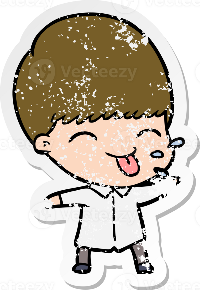 distressed sticker of a funny cartoon boy png
