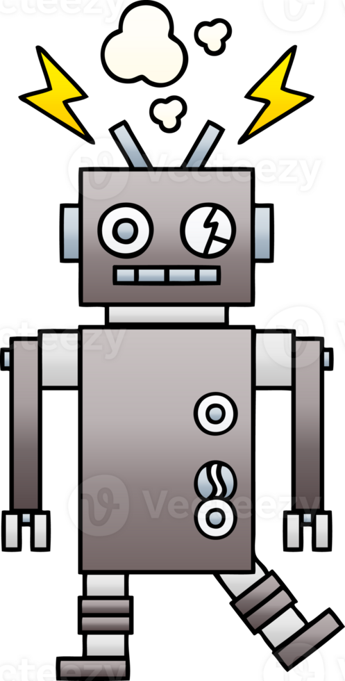 gradient shaded cartoon of a malfunctioning robot png