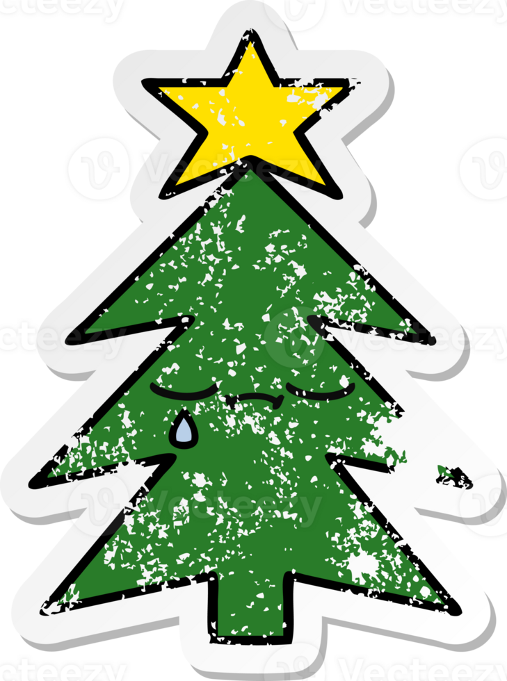 distressed sticker of a cute cartoon christmas tree png