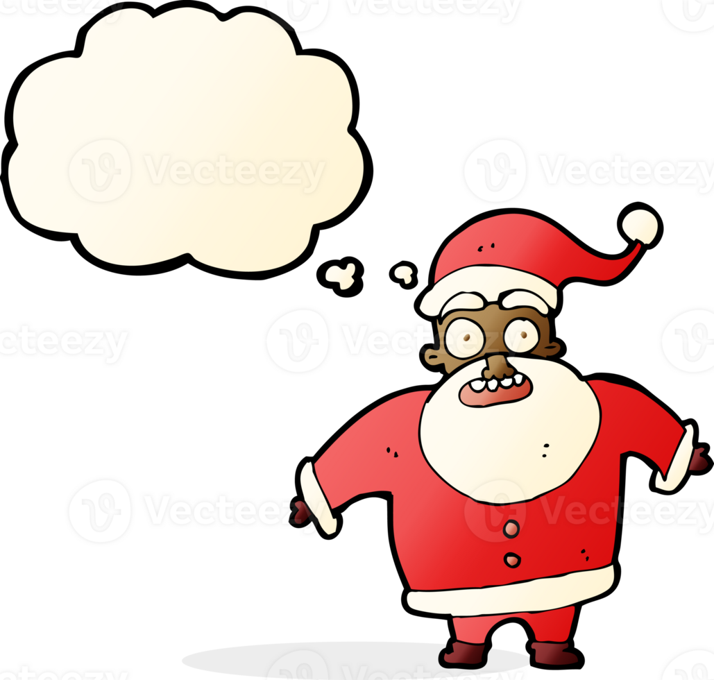 cartoon shocked santa claus with thought bubble png
