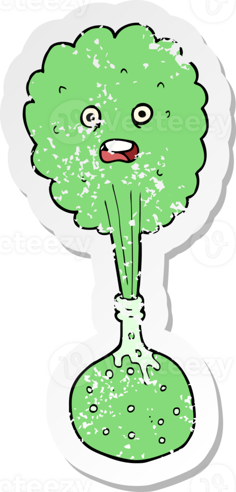 retro distressed sticker of a cartoon chemical reaction png
