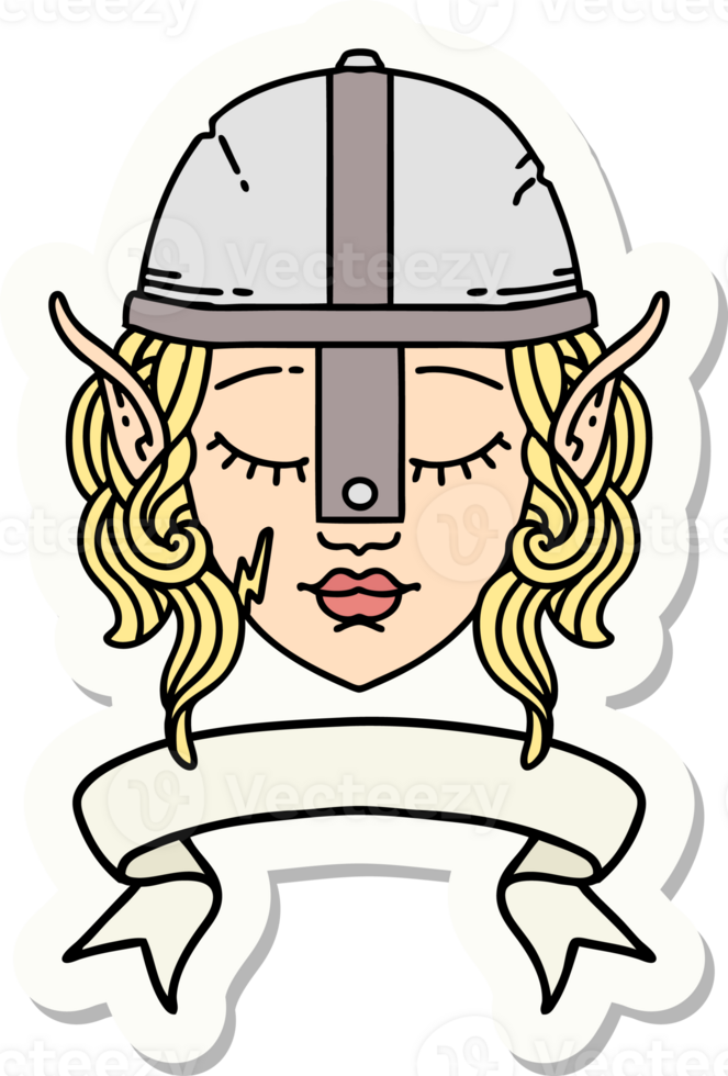sticker of a elf fighter character face with banner png