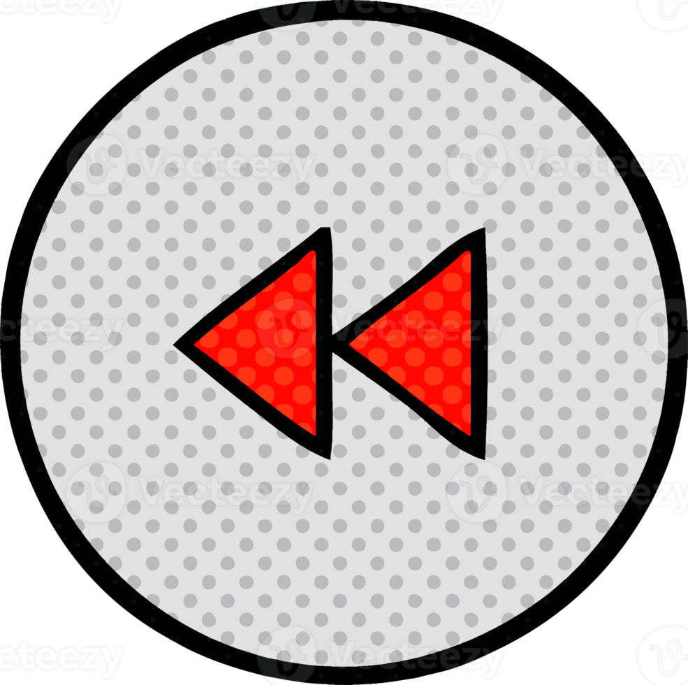 comic book style cartoon of a rewind button png