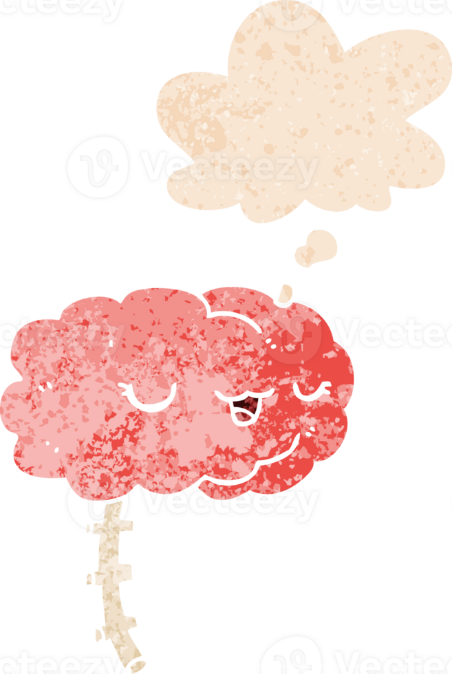 happy cartoon brain with thought bubble in grunge distressed retro textured style png