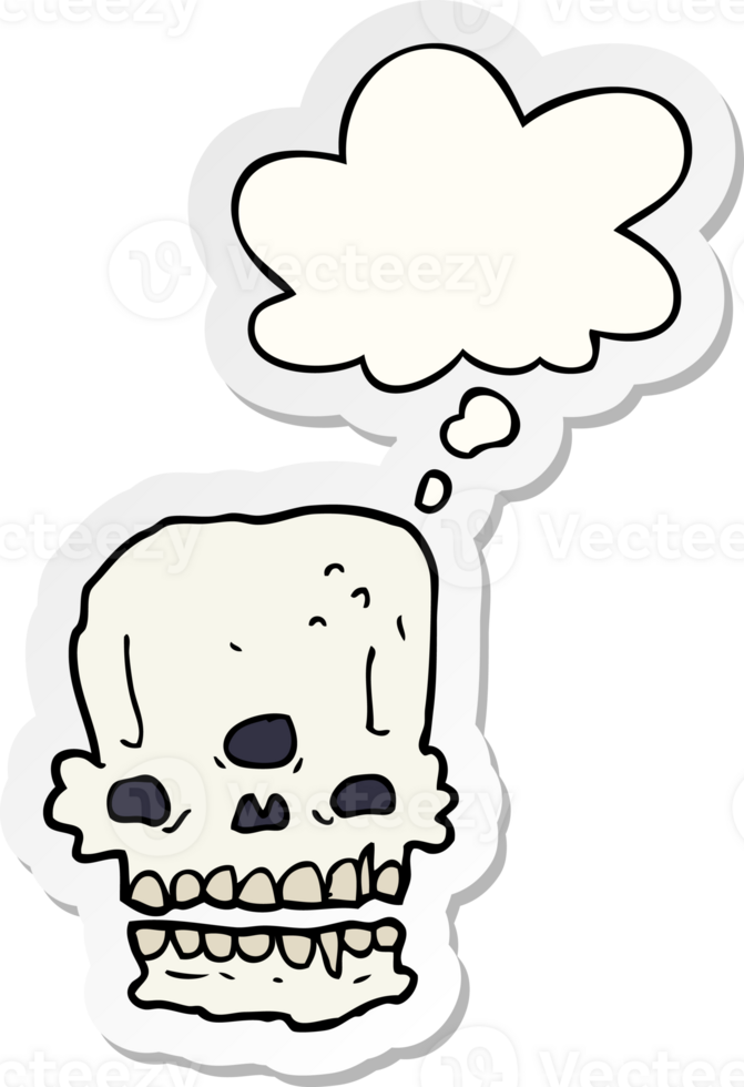 Karikatur gespenstisch Schädel mit habe gedacht Blase wie ein gedruckt Aufkleber png