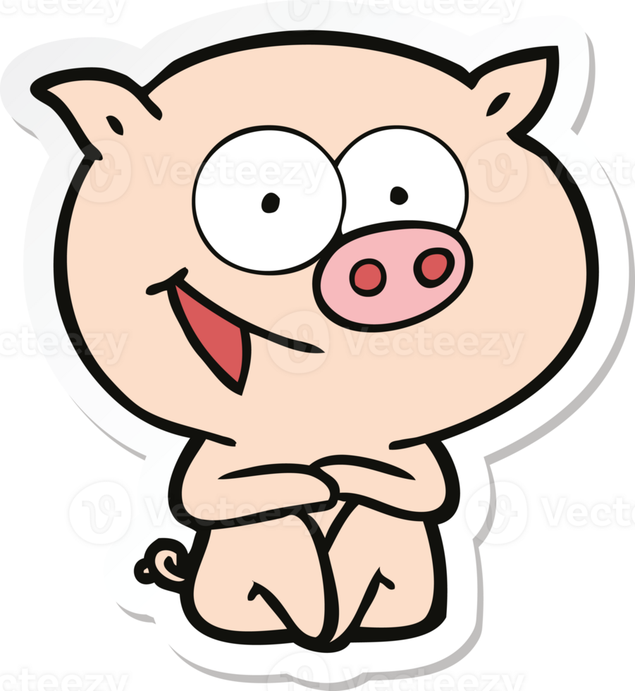 sticker of a cheerful sitting pig cartoon png