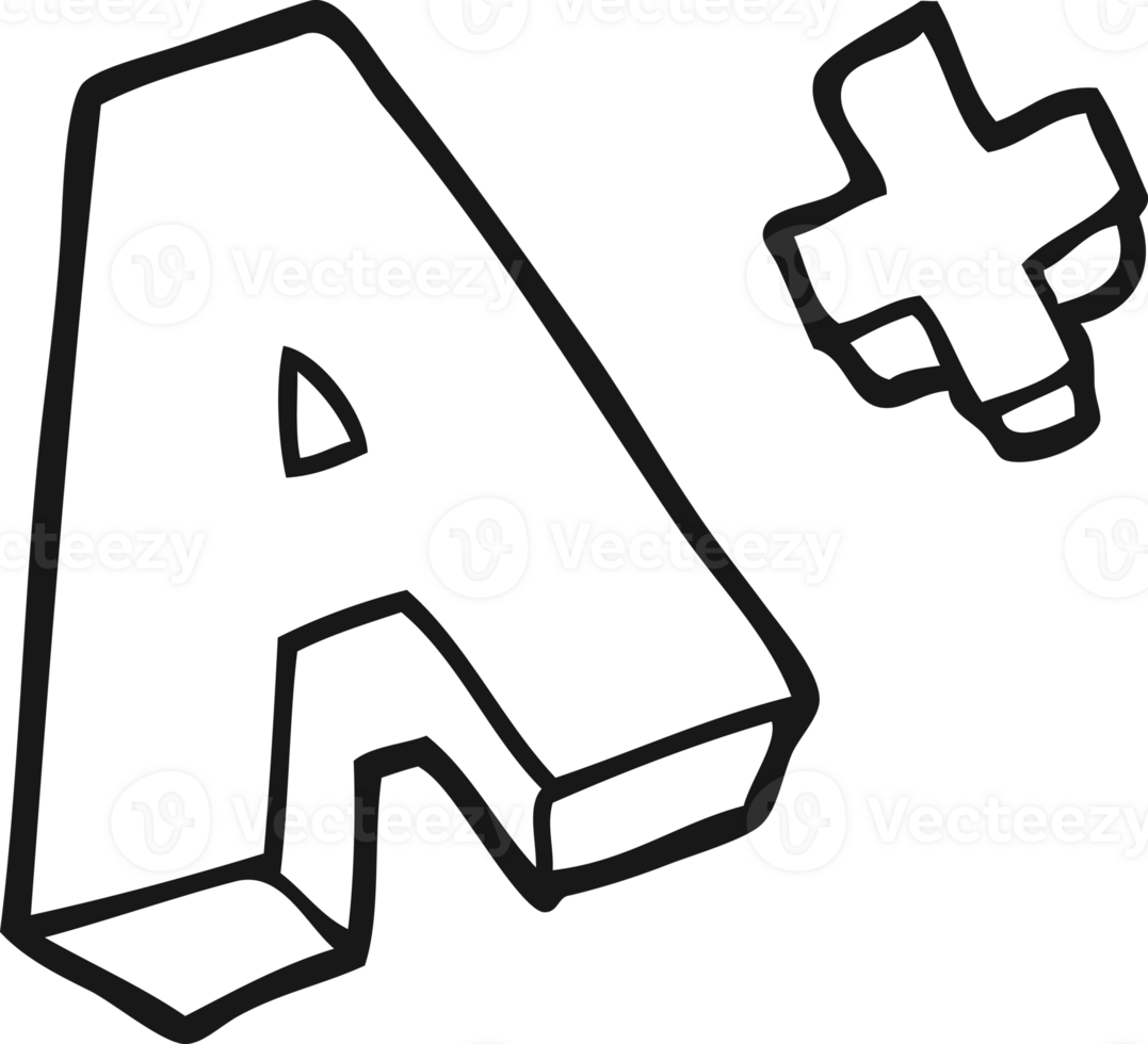 hand drawn black and white cartoon A grade symbol png