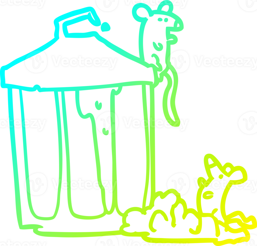 cold gradient line drawing of a old metal garbage can with mice png
