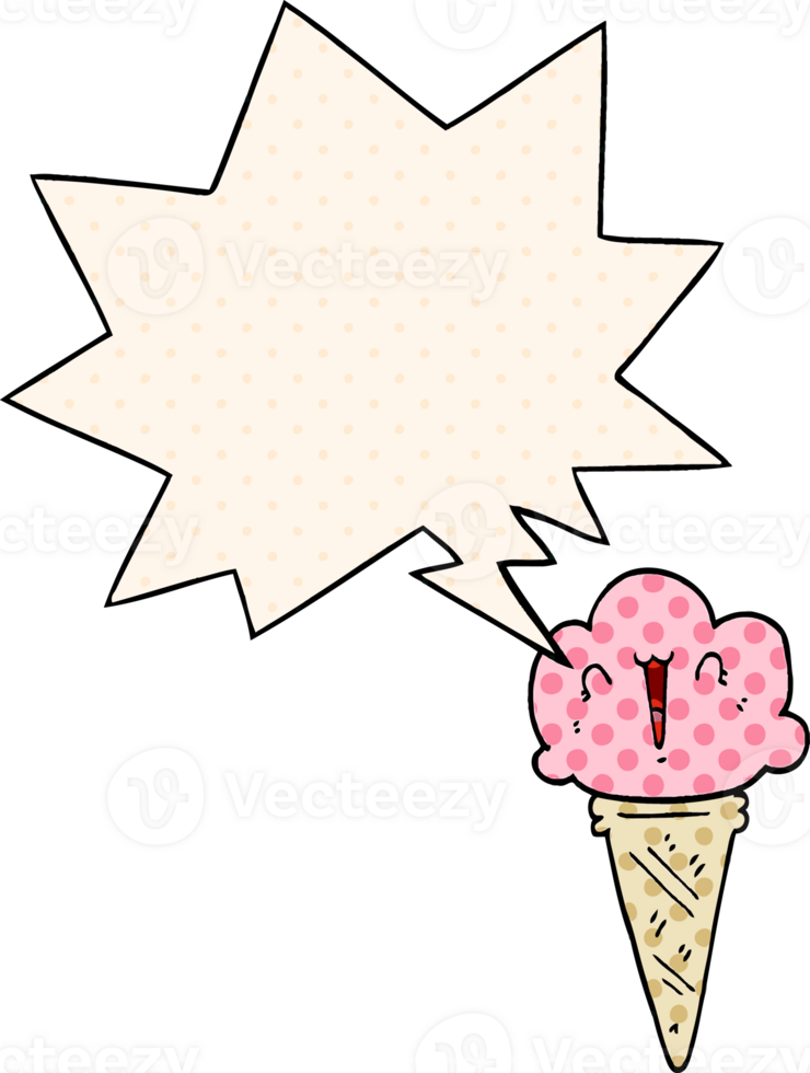 cartoon ice cream with face with speech bubble in comic book style png