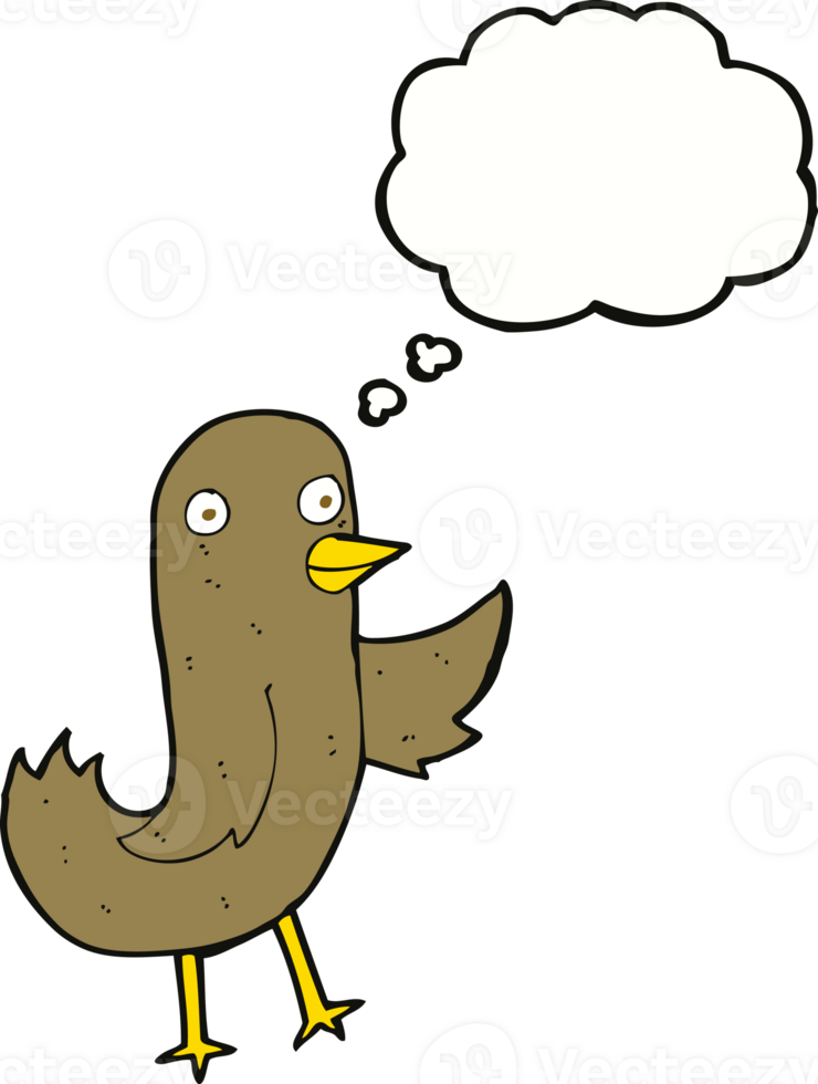 funny cartoon bird with thought bubble png