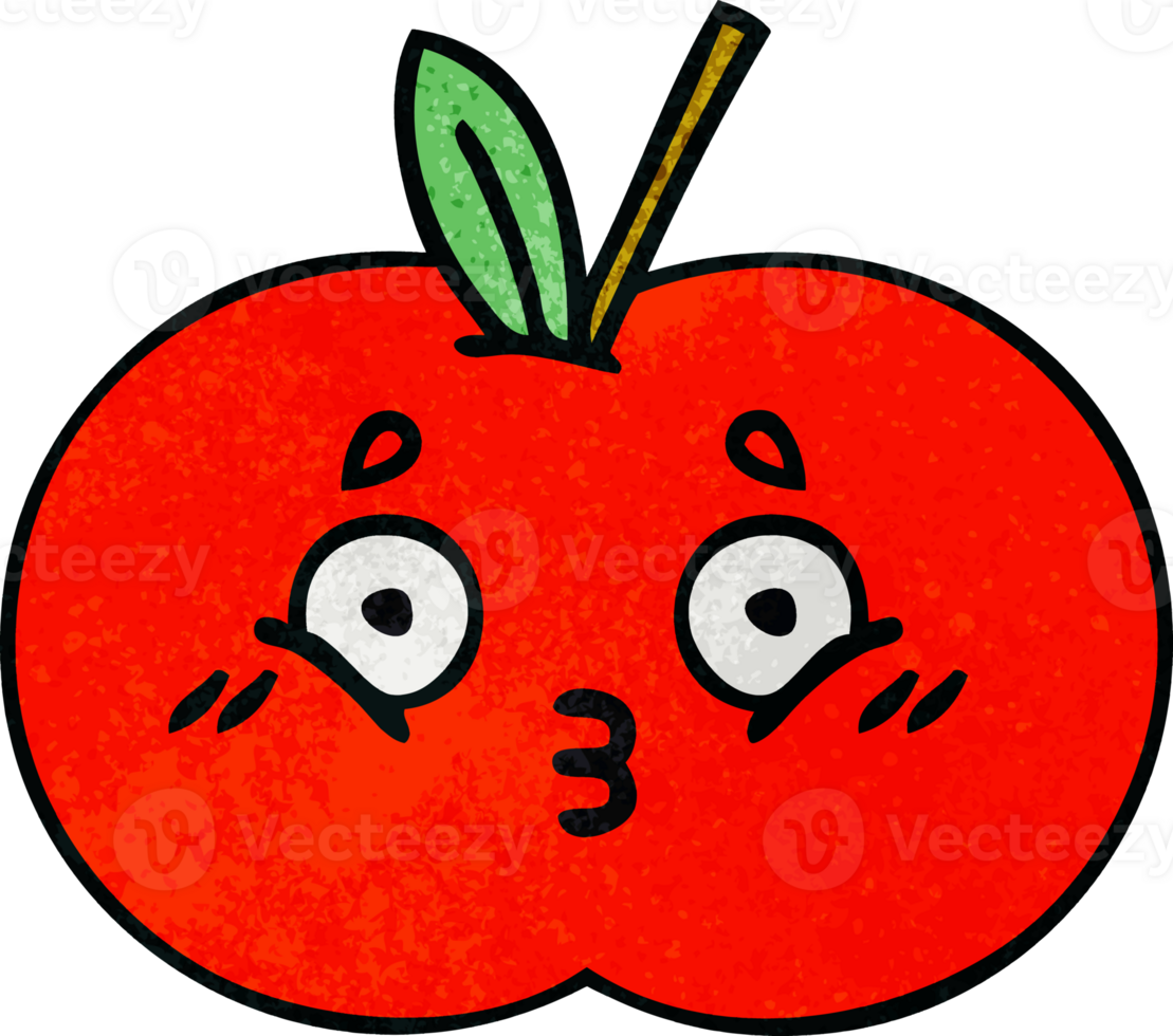 retro grunge texture cartoon of a red apple png