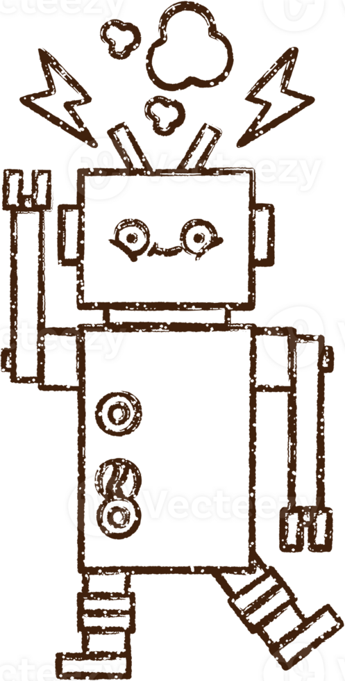 Crazy Robot Charcoal Drawing png