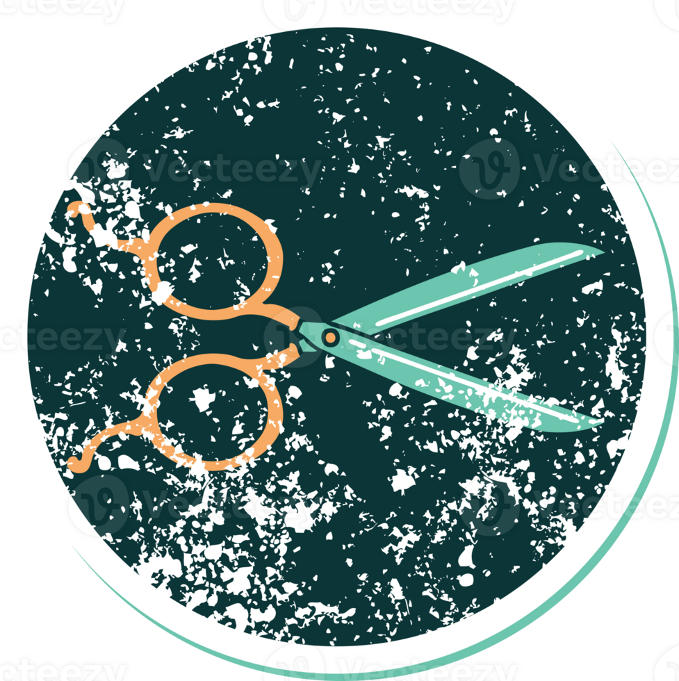iconic distressed sticker tattoo style image of barber scissors png