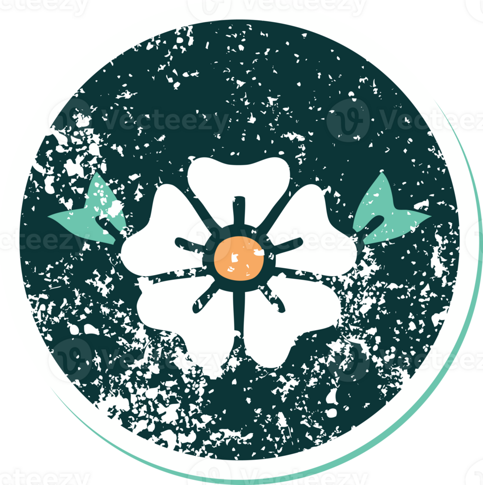 iconic distressed sticker tattoo style image of a flower png