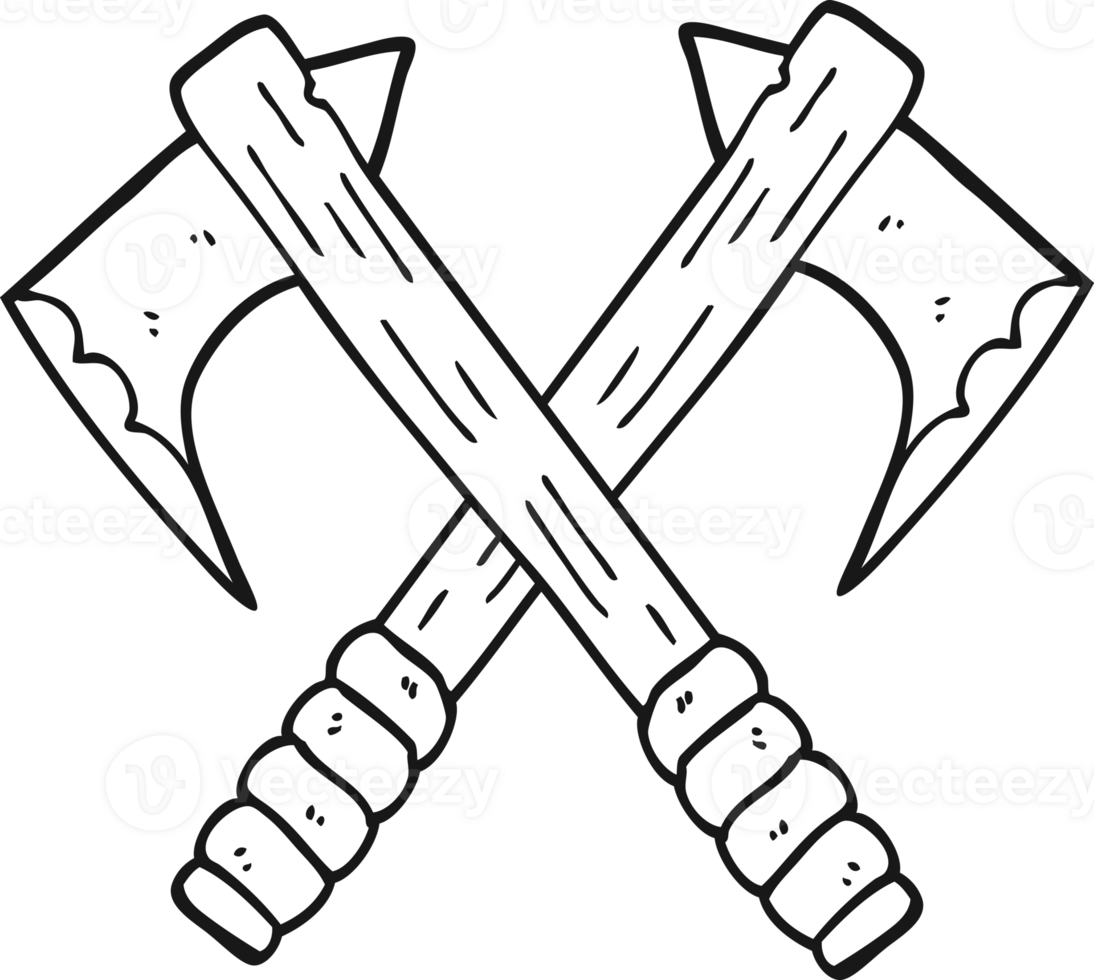 hand drawn black and white cartoon axes png