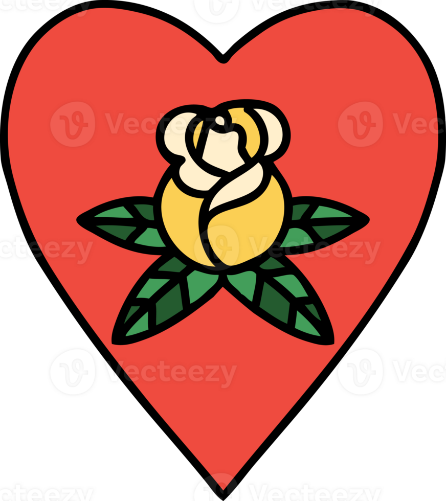 tattoo in traditional style of a heart and flowers png