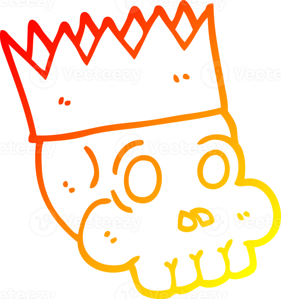 warm gradient line drawing of a cartoon skull wearing crown png