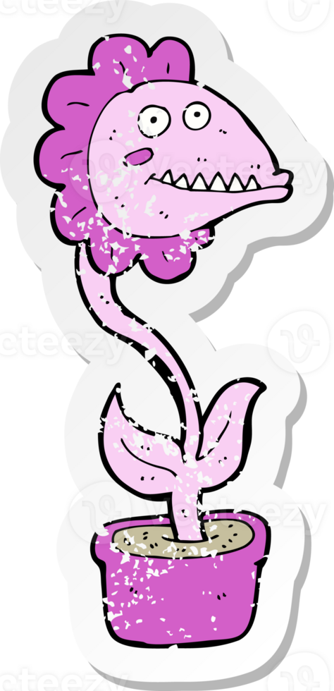 retro distressed sticker of a cartoon monster plant png