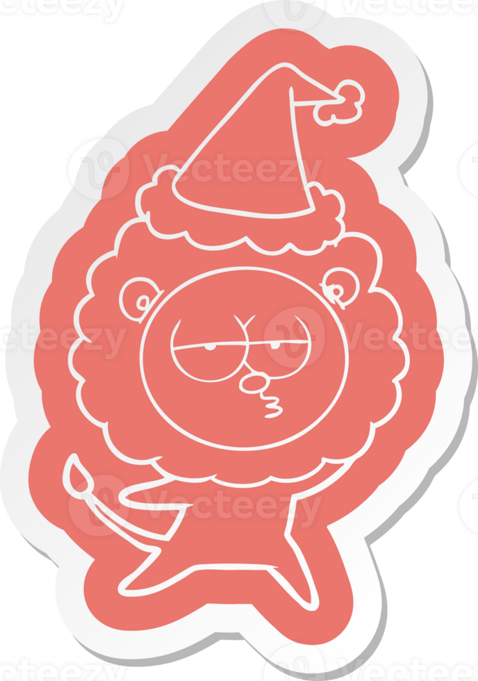 quirky cartoon  sticker of a bored lion wearing santa hat png