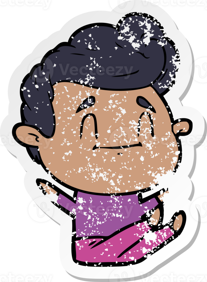 distressed sticker of a happy cartoon man png