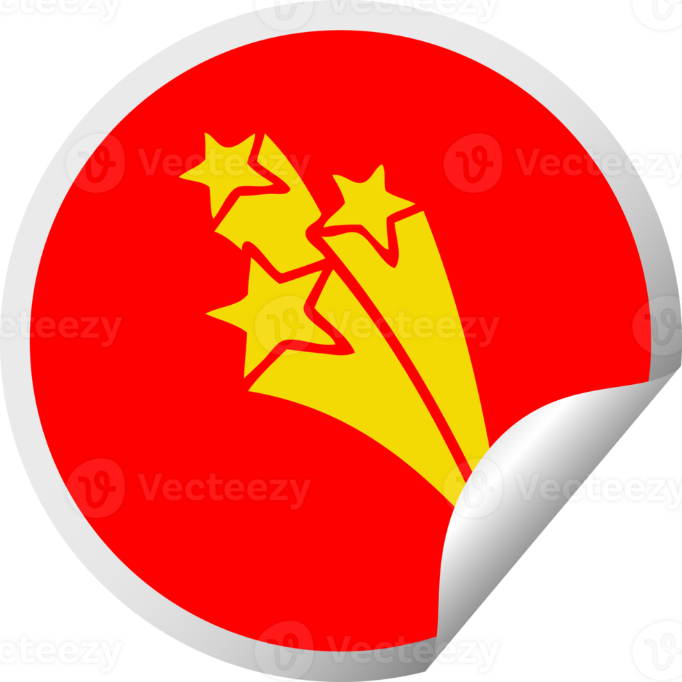 circular peeling sticker cartoon of a shooting stars png