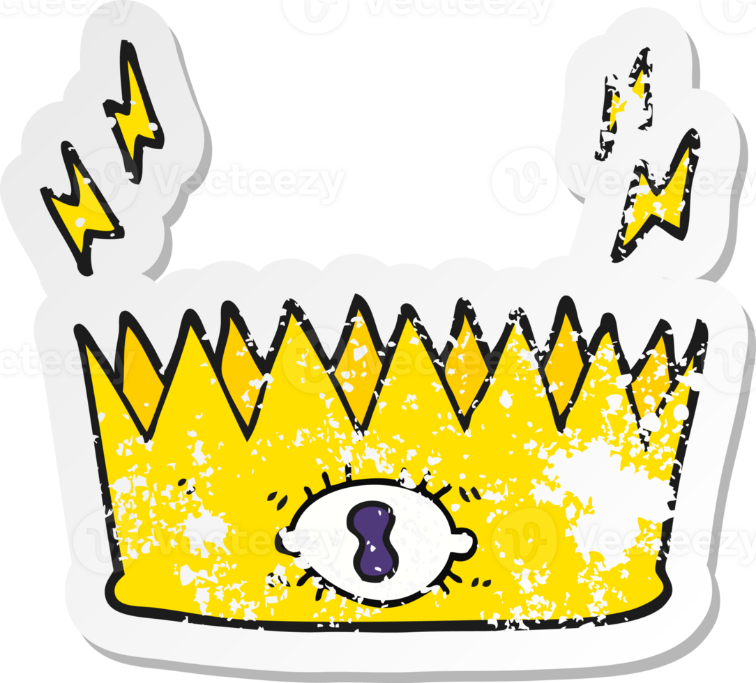 retro distressed sticker of a cartoon magic crown png