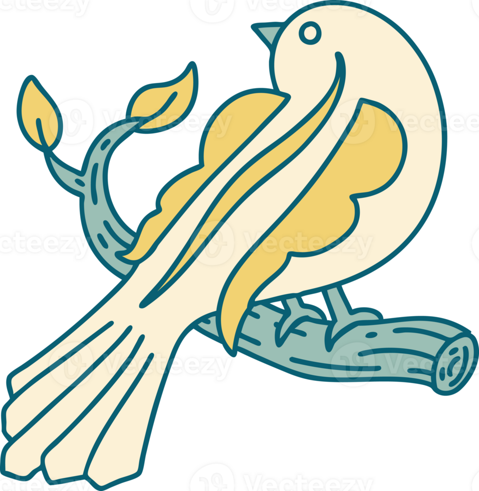 iconic tattoo style image of a bird on a branch png