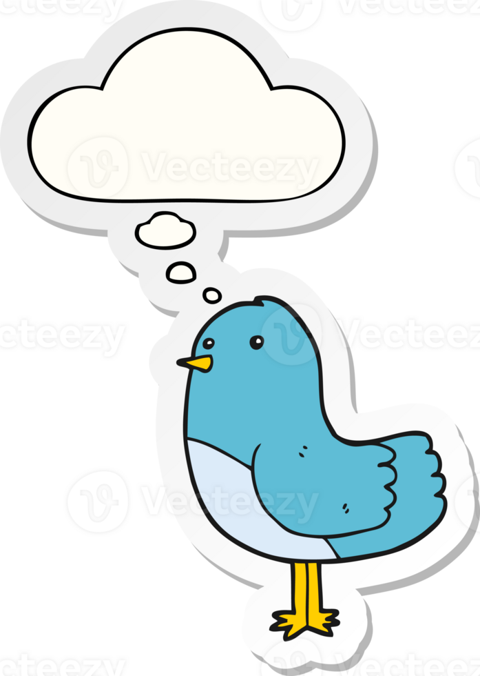 cartoon bird with thought bubble as a printed sticker png