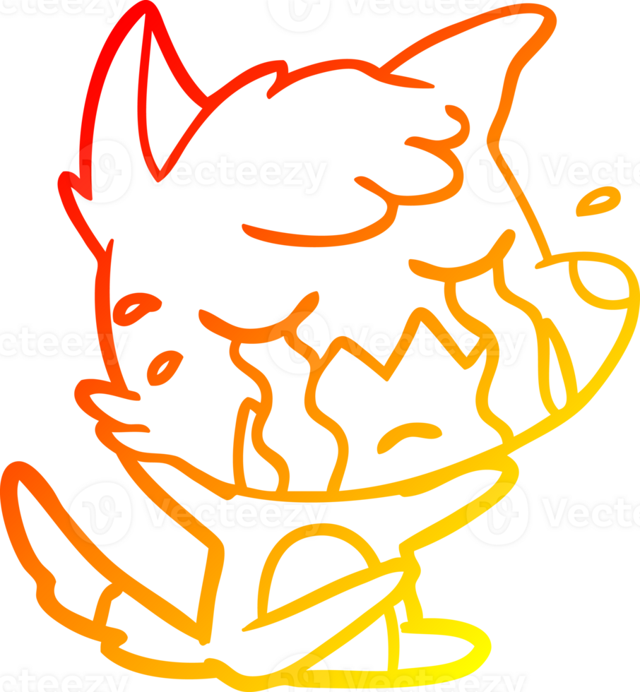 warm gradient line drawing of a crying fox cartoon png