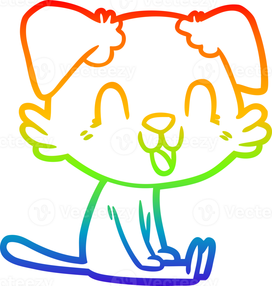 rainbow gradient line drawing of a laughing cartoon dog png