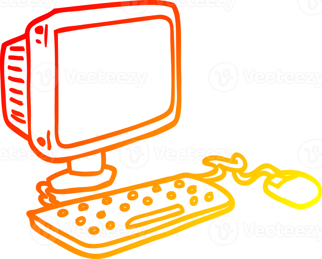 warm gradient line drawing of a cartoon office computer png
