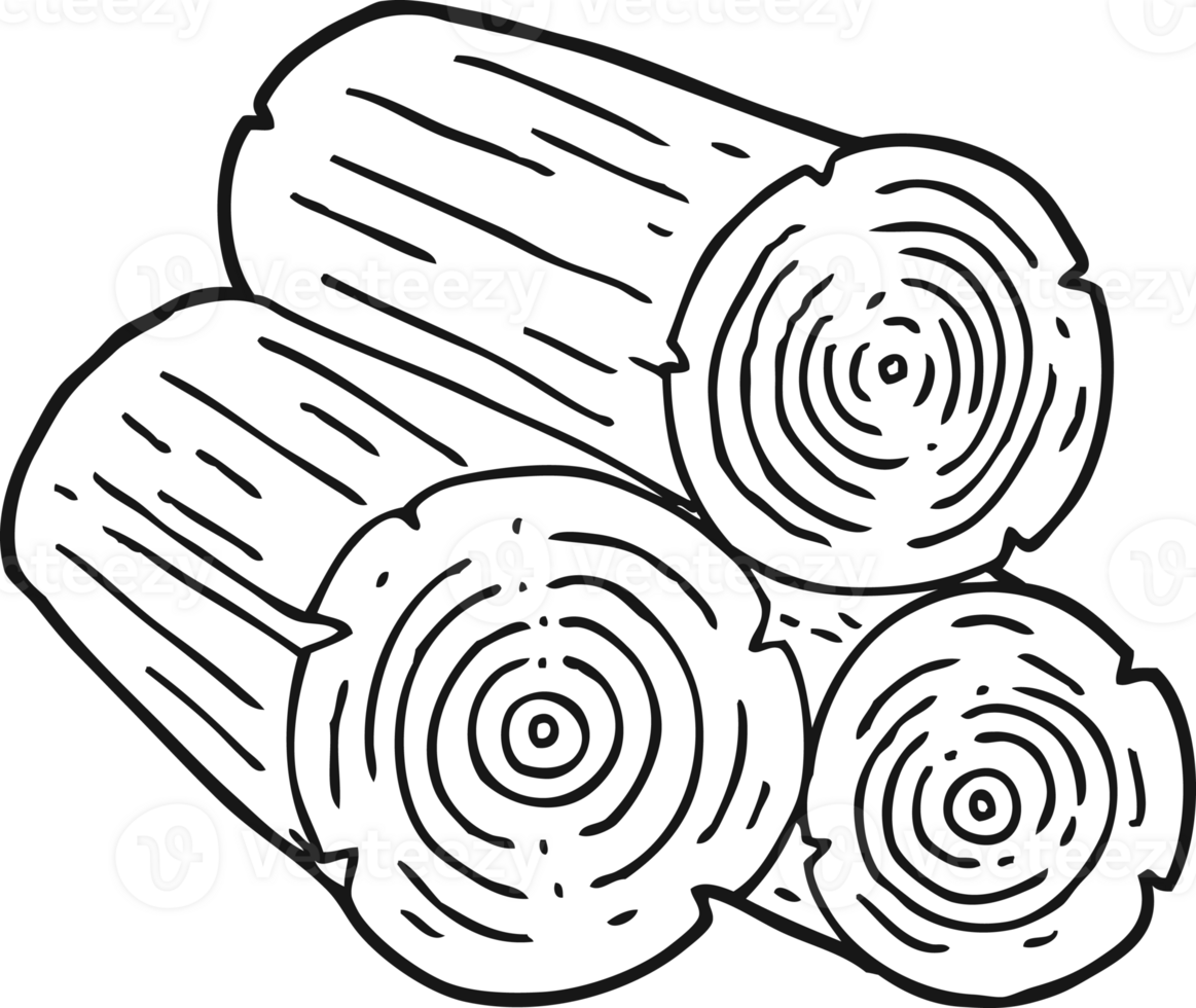 hand drawn black and white cartoon logs png